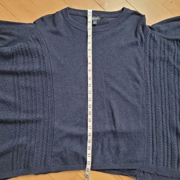 navy blue knit asymmetric handkerchief hem dolman style sleeve split hem - Picture 6 of 11